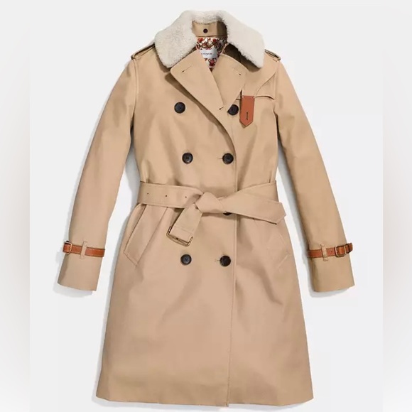 Coach Jackets & Blazers - NWT COACH •Rare• Classic Animated Trench Coat with Shearling Collar Size 0